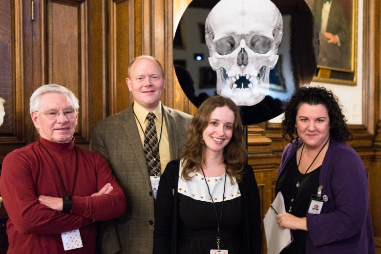 The Anthropodermic Books Project team: Chemists Daniel Kirby & Richard Hark, Megan Rosenbloom, & Mutter Museum curator Anna Dhody. Photo  by Scott Troyan.